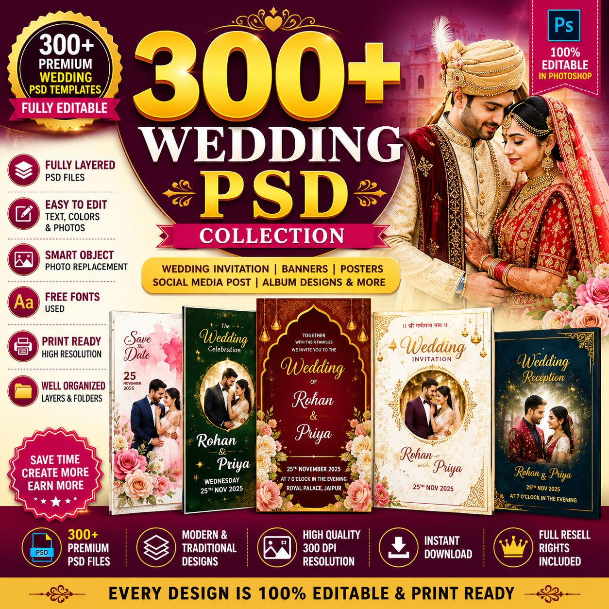 300+ Premium Wedding PSD Collection – Fully Editable